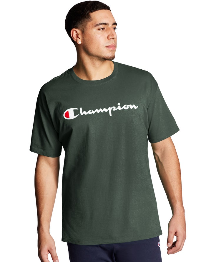 Camiseta Champion Hombre - Classic Jersey Script Logo ( Verde Oscuro ) 5321647-WH